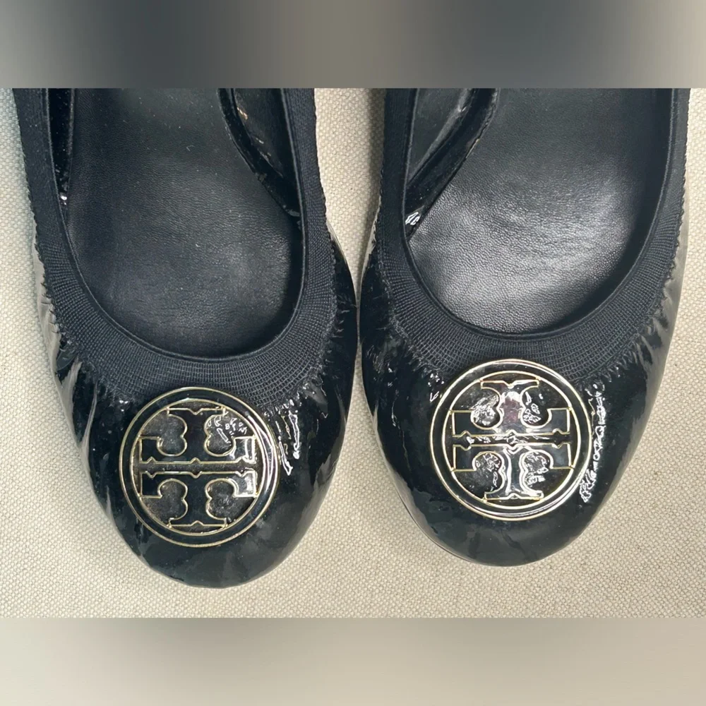 Tory Burch 'Caroline' Designer Wedge Patent Leather Slip On Ballet Shoes Sz 7.5